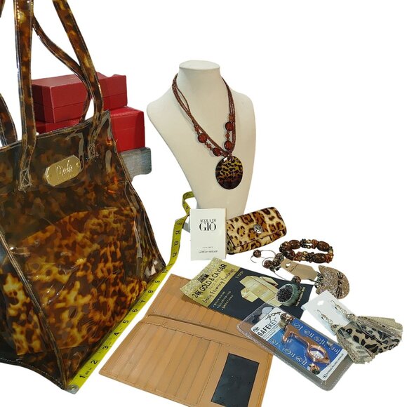 Bob Mackie Tortoise Shell Vinyl Tote Bundle Brighton Leather - Picture 8 of 13